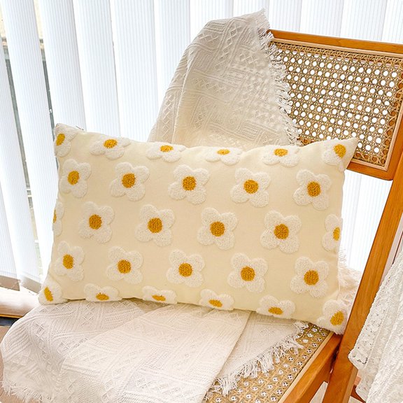 RuWeoMaa Spring Summer Pillow Covers 14x20 inch Set of 2 Farmhouse Decor Yellow Color Flower Heart Soft Plush Faux Fur Jacquard Throw Pillows for Sofa Holiday Spring Home Decor