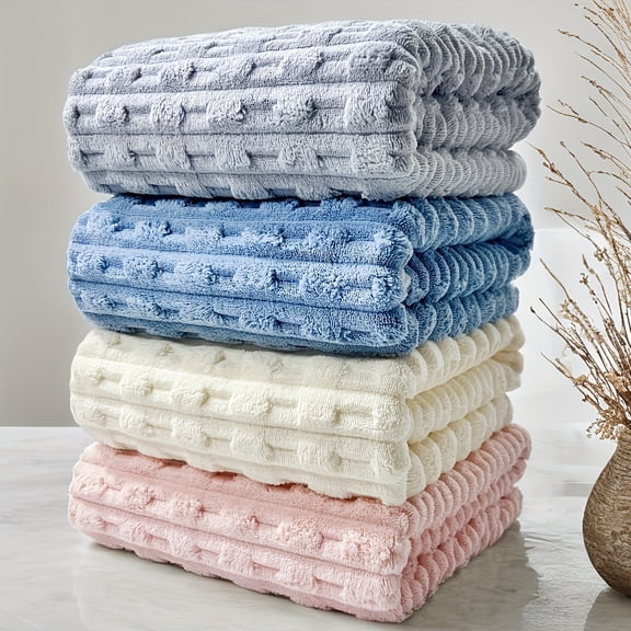Set of 4 Waffle Weave Bath Towels, Ultra-Absorbent Quick-Dry Coral Fleece, 27.5x55.1 Inches, Soft for Spa Gym Home Use