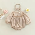 thumbnail image 6 of Staki Smocked Baby Girl Clothes Newborn Girl Bubble Romper Long Sleeve Jumpsuit And Headband Outfit Cute Infant Clothing 0-18M,3-6 Months, 6 of 9