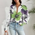 thumbnail image 3 of Royisotas Puffy Sleeve Women's Plus Size Tops Winter Casual Long Sleeve Soft Womens Button Down Blouses Floral Green Collared Button up Shirts, 3 of 7
