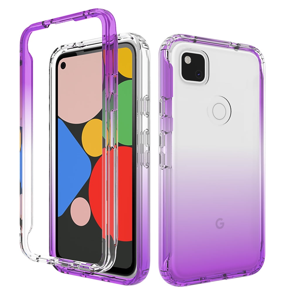 Google Pixel 5 Case Full Body Shockproof Cover Built-in Screen Protector Purple 