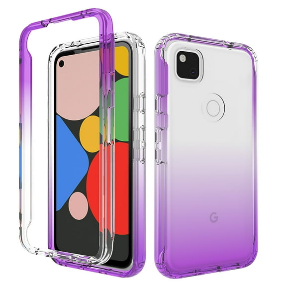Google Pixel 4a Case (NOT For Google Pixel 4), Rosebono Full-Body Rugged Ultra Transparency Hybrid Protective Case With Built-in Screen Protector for Google Pixel 4a (Purple)
