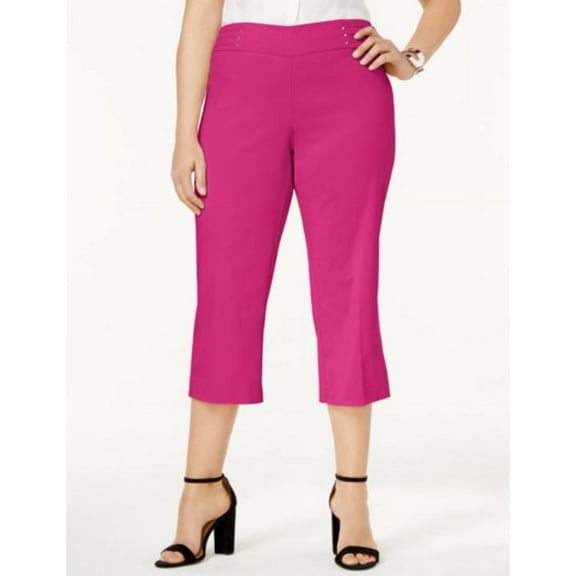 JM Collection Women's Embellished Pull-On Capri Pants Fuchsia Tulip Size XL