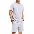 thumbnail image 6 of BVOFAR Men's 2 Piece Outfits Relaxed Fit Short Sleeve T Shirt & Shorts Set Summer Casual Tracksuit Beach Vacation 2 Piece Gray L, 6 of 10
