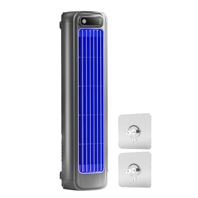 Grey Portable Tower Fan Wall Mount Design Usb Rechargeable Silent High Wind Power With Installation Stickers For Kitchen Bathroom Office #H2VT1