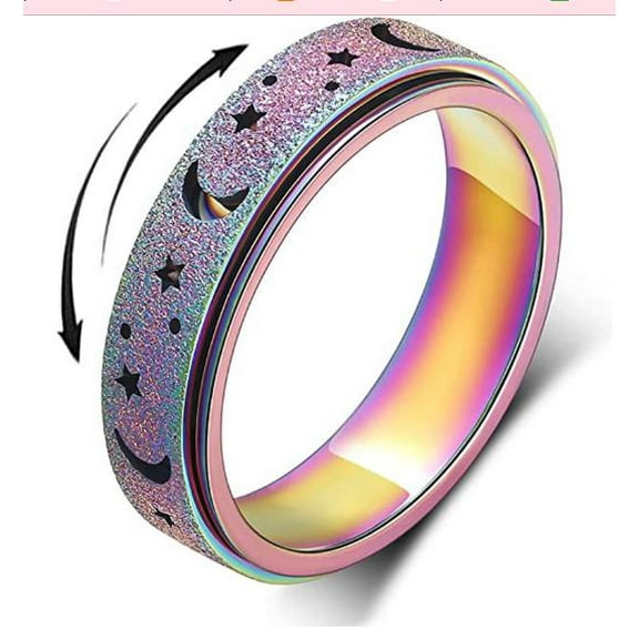 QIDITONG Moon Star Ring Spinner Band Ring Rotatable Ring Fidget Ring For Women Titanium Ring Moon Star Ring Spinner Fidget Ring Rings For Teen