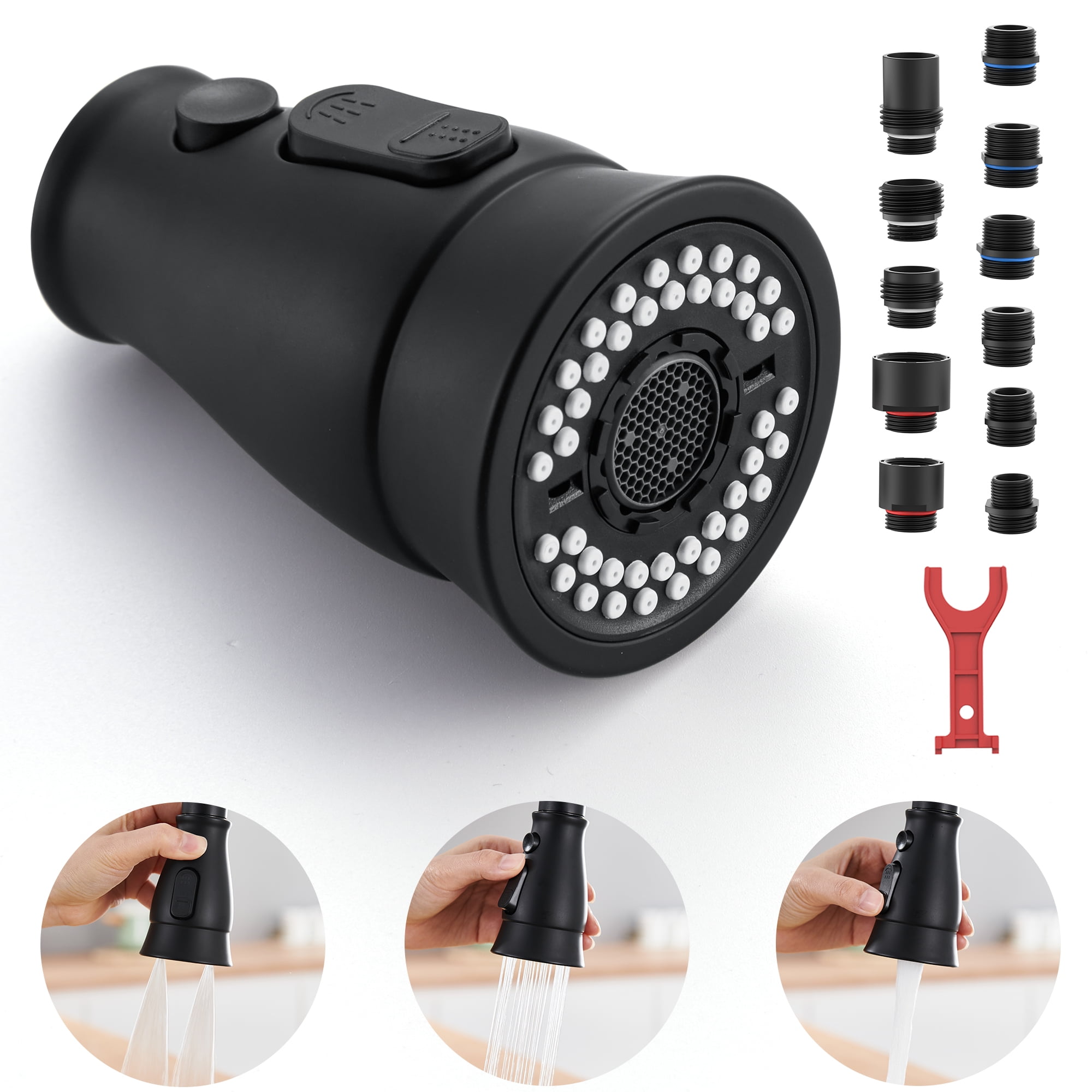 Pull Down Faucet Head Replacement for Kitchen Faucet with 11 Adapters