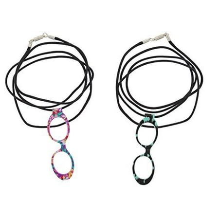 Magnifier Reader - Optispex Magnifier Reader Glasses Necklace (2 Pair), Magnetic Clasp (Blue Marble, Pink Floral)