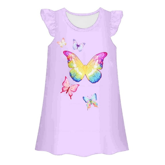 Chenglor Sleep Dresses for Girls 8-9 Years Light Purple Toddler Little Girl Nightgown Short Sleeve Ruffle Hem Cotton Nightdress Kid Summer Casual Sleepshirt