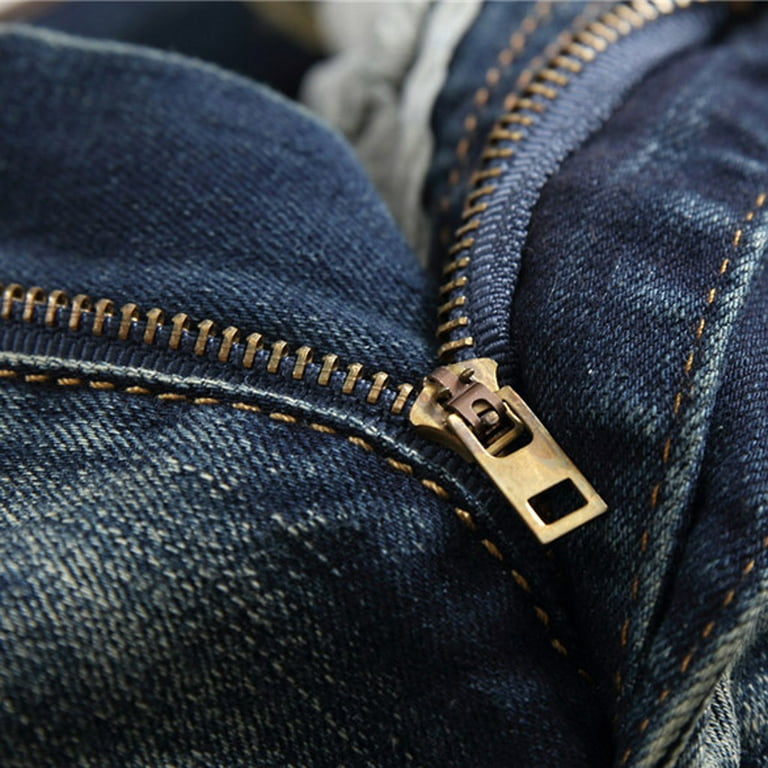 SMihono Men\'s Jeans Denim Pants Soft Striped Zipper Denim Hole Vintage  Elastic Waist Fashion Cozy Daily Trousers Comfy Lounge Casual Gradient  Color Full Length Pants Jeans with Pocket Blue 31
