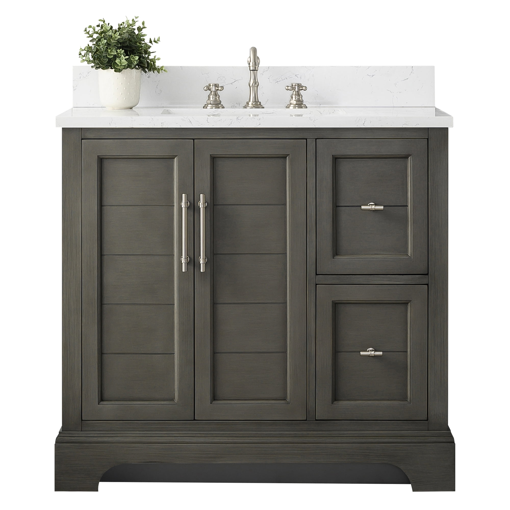 Vanity Art 36 x 22 x 34 in. Single Sink Bathroom Vanity with Quartz Top & Backsplash, Silver Grey