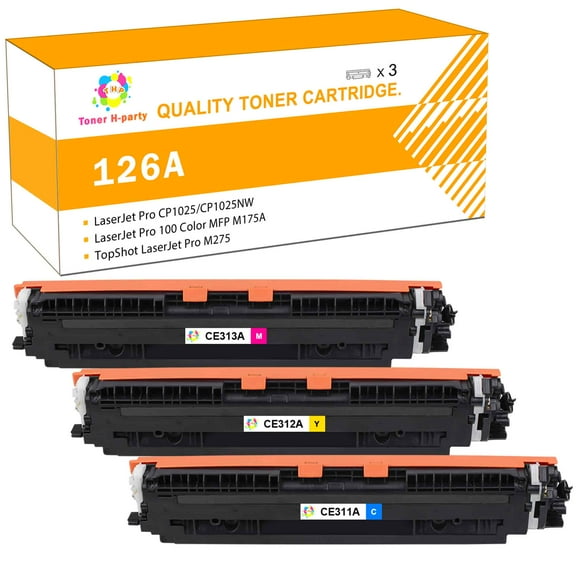 Toner H-Party Compatible Toner Cartridge for HP CE311A CE313A CE312A LaserJet Pro CP1025 CP1025NW, TopShot LaserJet Pro M275, LaserJet Pro 100 Color MFP M175A M175NW (Cyan, Magenta, Yellow,3-Pack)