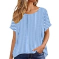 thumbnail image 4 of Aezemi Loose Striped Shirts Womens Tunic Curved Hem Lightweight Beach Vacation Casual Tops Women Summer Pullover Short Sleeve Fashion Outdoor Tees 3XL, 4 of 6