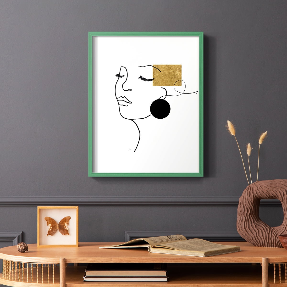 Shapes and Lines II in Green Solid Wood 11 x 14 Framed Print
