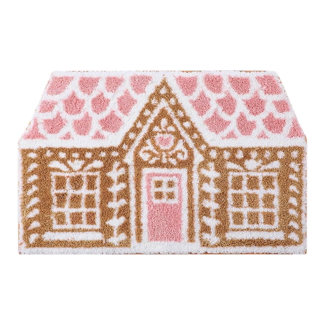 Christmas Gingerbread Doormat, Holiday Welcome Mat for Front Door, Indoor Outdoor Entrance Carpet, Polyester Christmas Rug for Porch, Patio and Garage