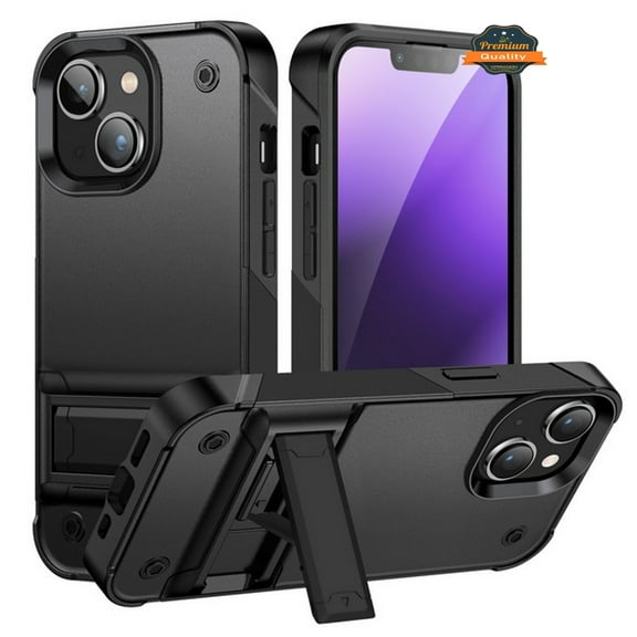 For Apple iPhone 15 Pro (6.1") Heavy Duty with Kickstand Stand Hybrid Sturdy Military Armor Durable Shockproof Bumper Cover ,Xpm Phone Case [ Black ]