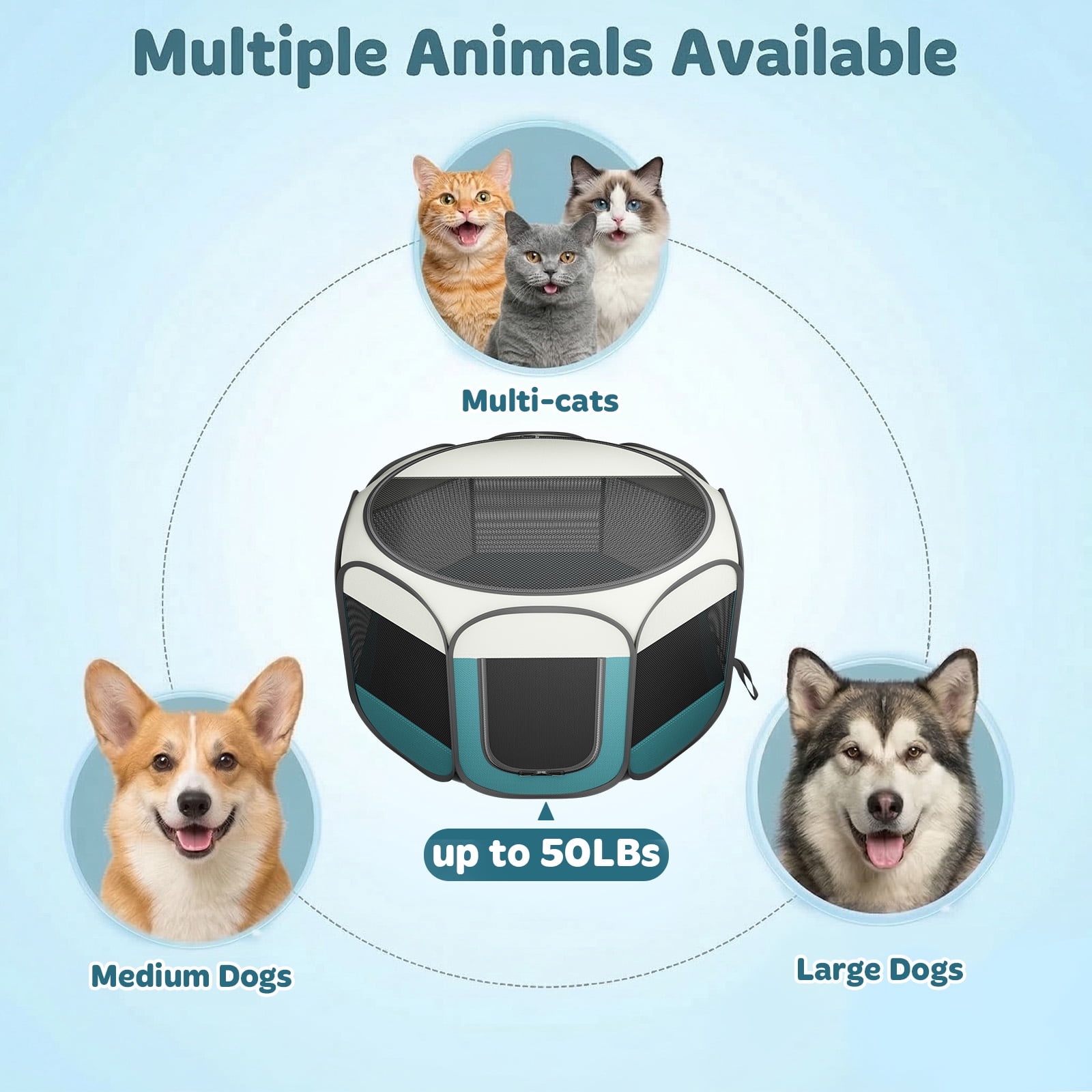 Hutact 45" Pet Pop-up Playpen for Large Dogs, Portable Pet Pen Tent Foldable Chicken Crate Playpen for Indoor Playing Outdoor Travel with Bowl, Large