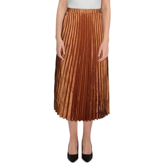 Anne Klein Womens Satin Shutter Pleat Midi Skirt