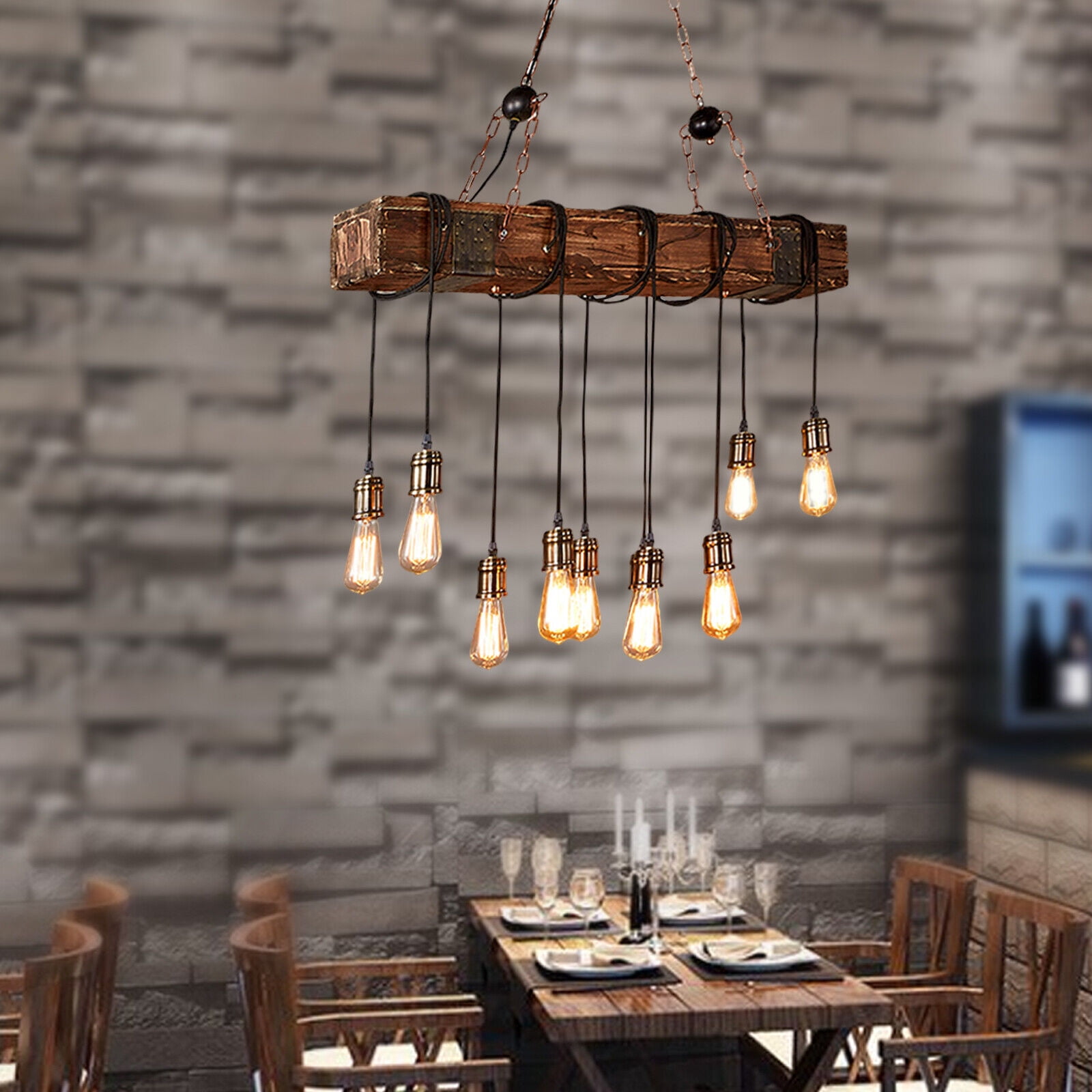 Wooden Beam Light Rustic Farmhouse Chandelier Wooden Pendant Light Fixture