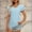 Sky Blue, variant on YHAJDS Women Tops Short Sleeve V Neck Solid Color Blouse with Cutout Detail and Double Sleeve Casual Top