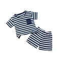 thumbnail image 1 of Ensemble T-Shirt et Short pour Garçons Filles, 2-8 Ans, Haut à Manches Courtes à Col Rond Rayé avec Poche et Short à Taille Élastique, 1 of 8