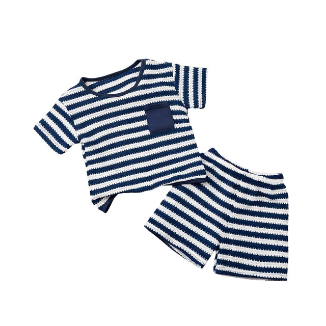 Ensemble T-Shirt et Short pour Garçons Filles, 2-8 Ans, Haut à Manches Courtes à Col Rond Rayé avec Poche et Short à Taille Élastique