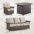 thumbnail image 2 of OPOHORO Outdoor 4-Pieces Patio Furniture Set with Fire Pit Table, Brown Wicker Patio Couch with Swivel Gliding Chairs and Propane Fire Pit, Perfect Furniture Ideas for Patio Porch Deck, Beige, 2 of 15