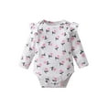 thumbnail image 2 of Infant Baby Girl Clothes Print Romper + Bear Style Suspender Pants + Headband Outfit Set Pink 0-3 Months, 2 of 7