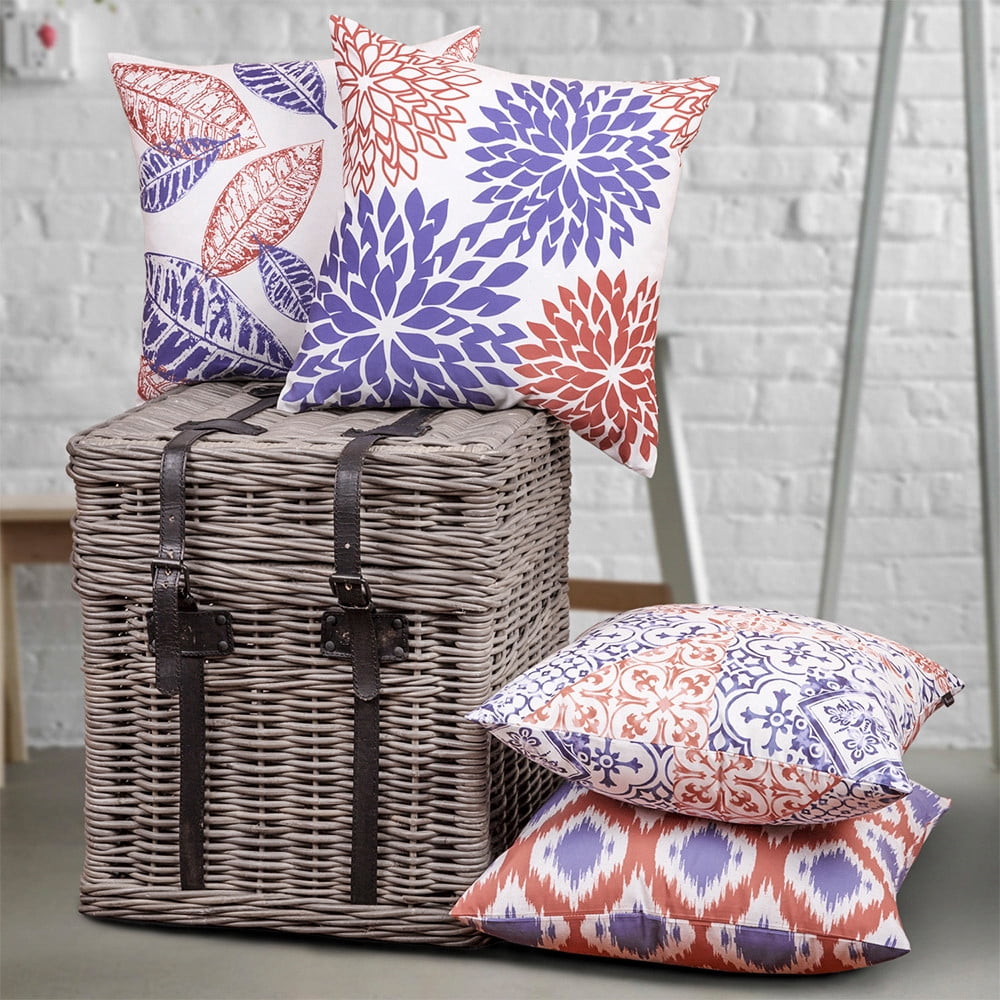 Phantoscope New Living Series Double-sided Design Decorative Throw Pillow Cover, 18" x 18", Blue/Orange, 4 Pack