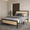 thumbnail image 1 of Full Size Platform Bed Frame, Bed Frame with Natural Rattan Headboard and Footboard, Metal Frame Bed with Under Bed Storage and Strong Slats Support, No Box Spring Needed, 1 of 8