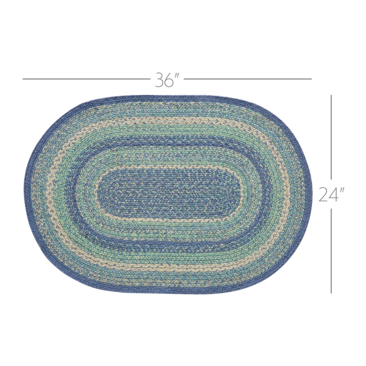 VHC Brands Jolie Farmhouse 24"x36" Accent Rug Blue Textured Jute Striped Pad Oval Floor Decor