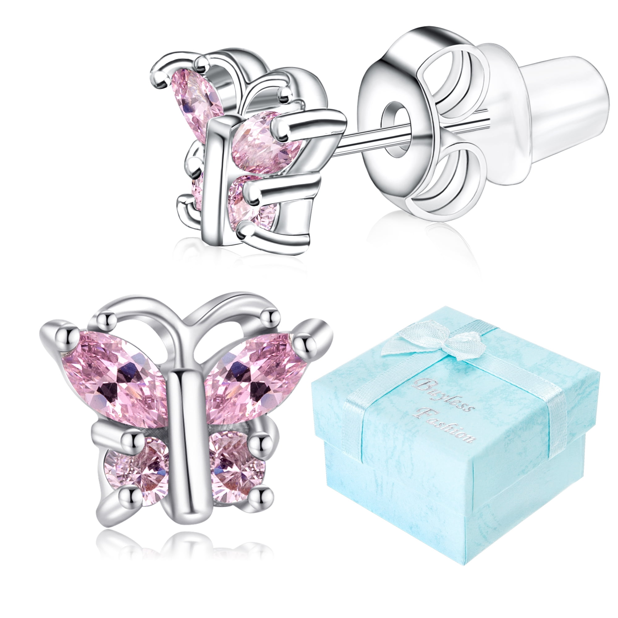 Buyless Fashion Girls Stud Earrings Crystal Zirconia Surgical Steel 5 Pair Pack