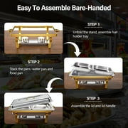 Jacgood Rectangle Golden Chafing Dish Buffet Set Half Pan, 8Qt 4 Pack Stainless Steel Catering Warmer Set with Water Pan for Home Party, Buffets, Wedding, Banquet, Catering Events