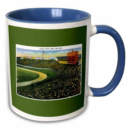 32 Ounce Stadium Cup - 3dRose Yankee Stadium, Bronx, New York City Vintage Postcard Reproduction - Two Tone Blue Mug, 11-ounce
