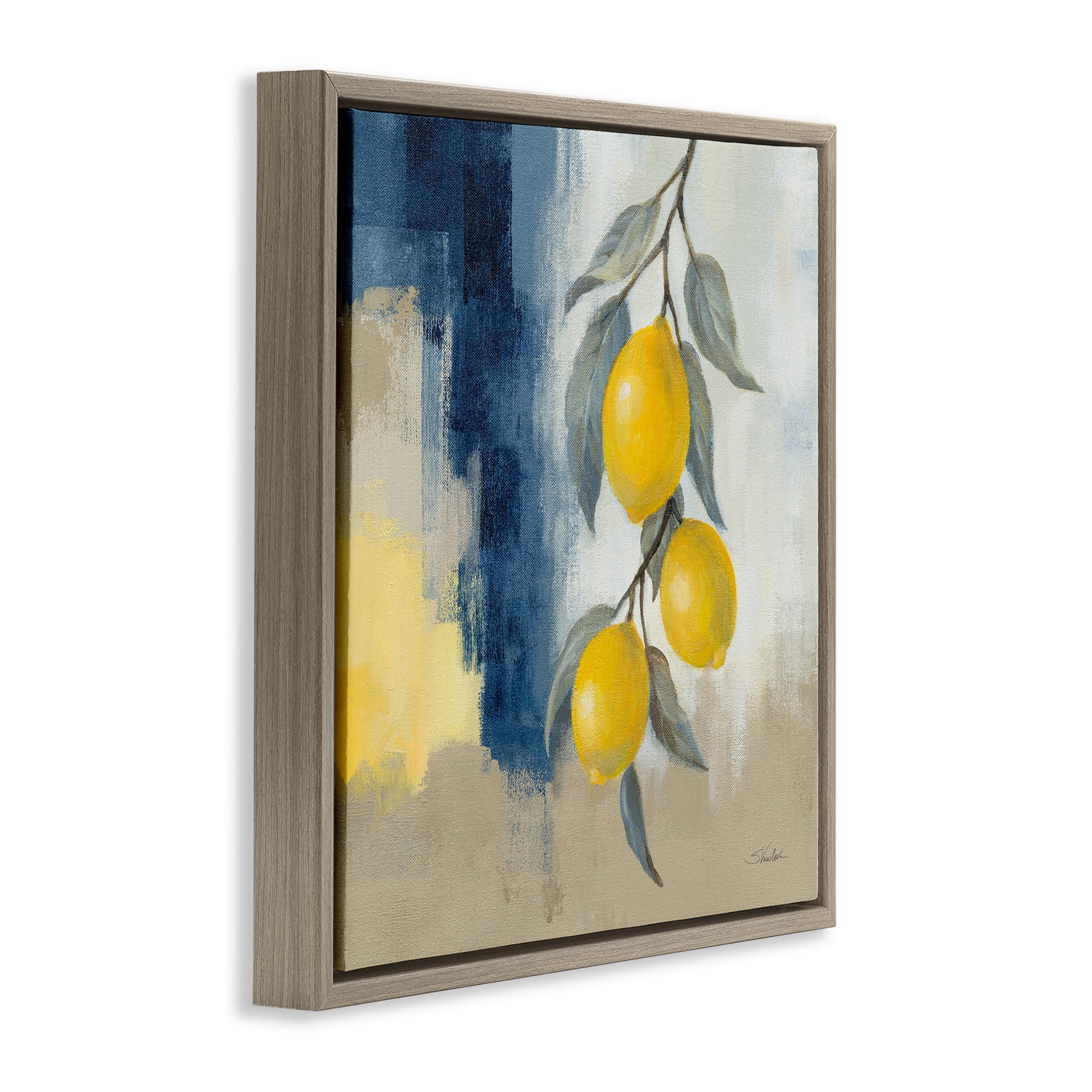 Stupell Industries Kitchen Lemons Hanging Food & Beverage Painting Brown Floater Framed Canvas Art Print Wall Art, 18 x 18