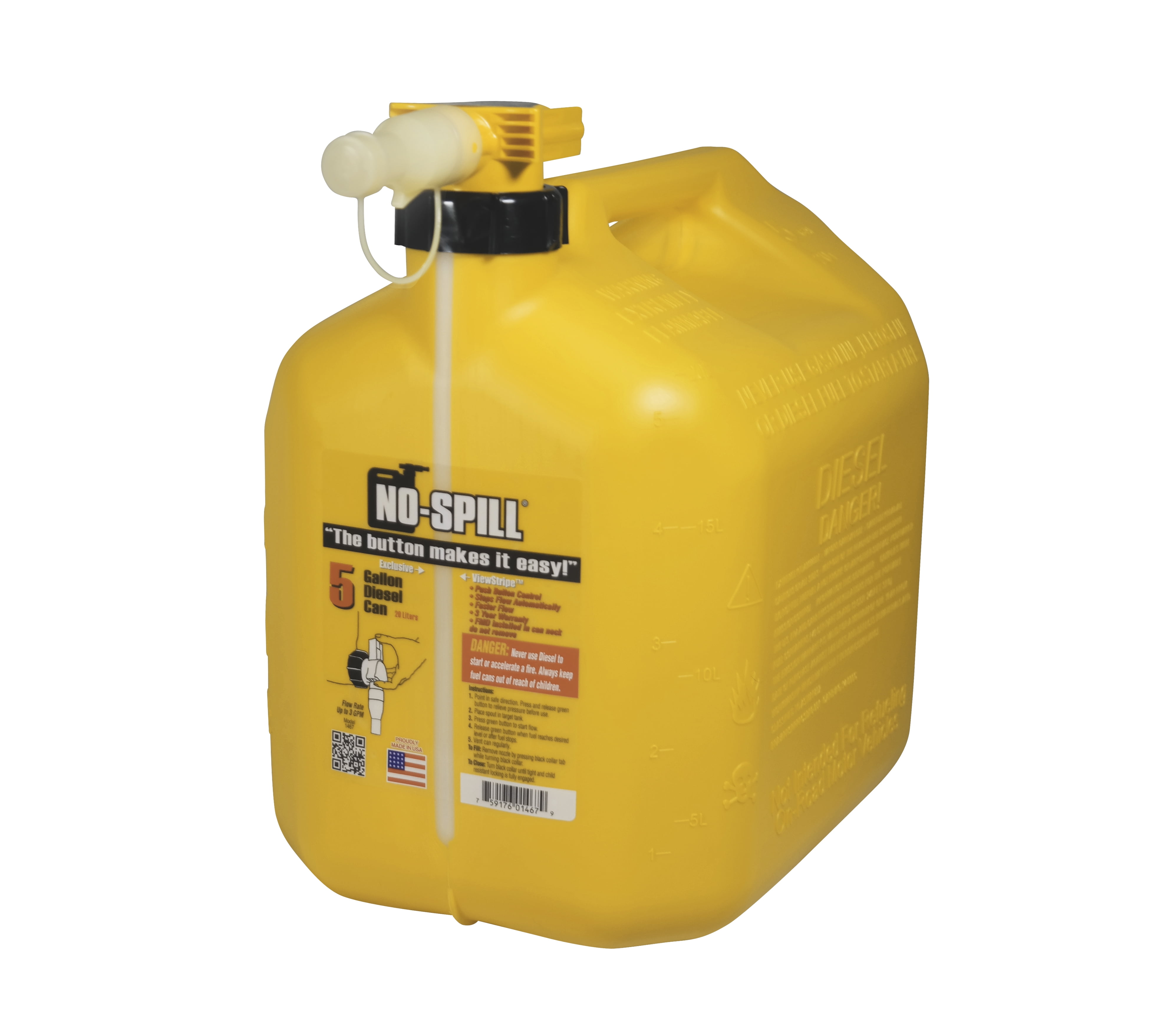 No-Spill 5 Gallon Diesel Gas Can, Yellow