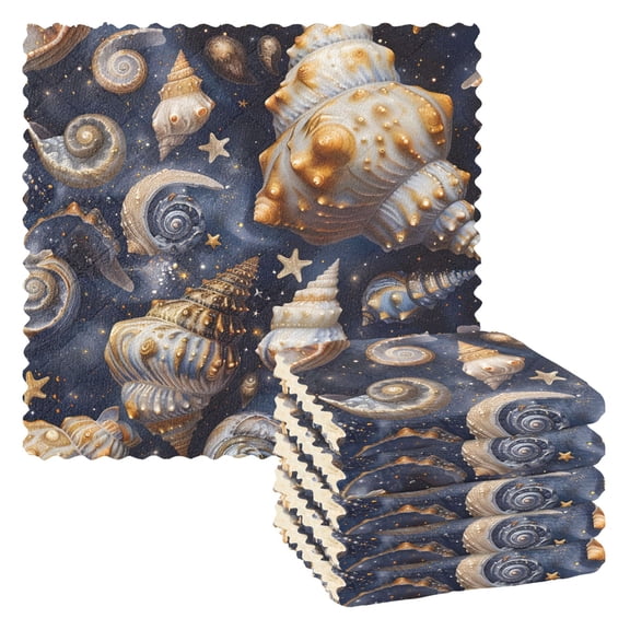 6 Packs Shells and Starry Kitchen Dish Towels Soft Absorbent Dish Cloths 11"x11"