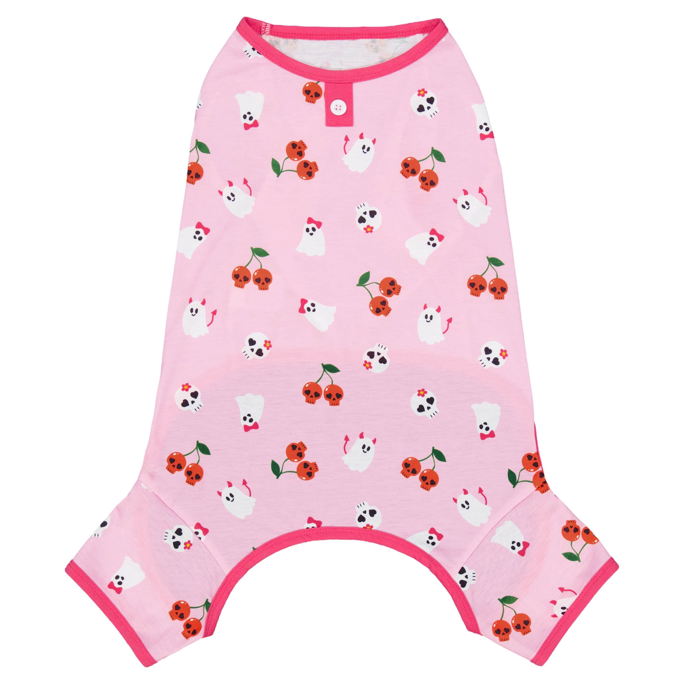 Vibrant Life Halloween Pajamas for Dogs and Cats, Skull Cherries and Ghosts, Pink, XS