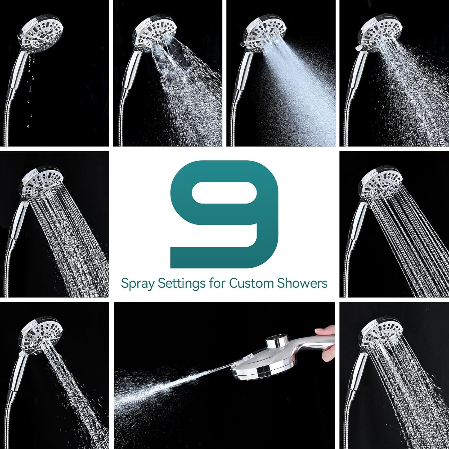 Rain Shower Head with Handheld: High Pressure Shower Heads with Handheld Spray Combo, Spray Settings/Modes Hand Held Showerhead Dual Rainfall Shower Head Built-in Magnetic Docking and Jets