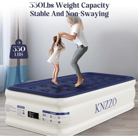 Twin  Mattress with Built-in Pump, Soft Flocked Top, Leakproof Inflatable Bed for Home Camping Guests