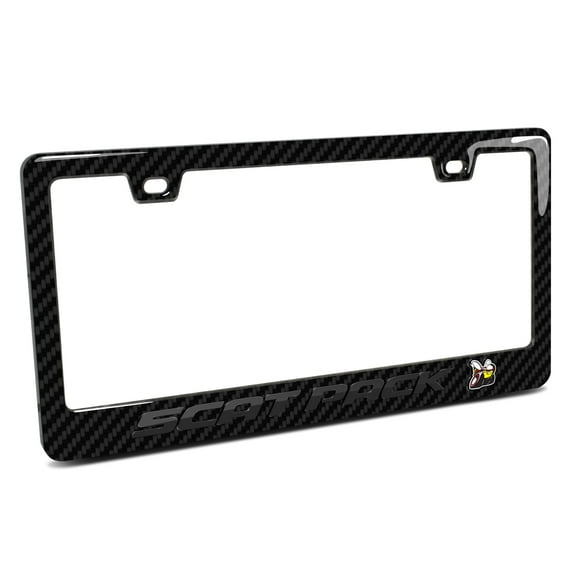 Dodge Scat-Pack Full 3D in Dark Gray on Real Carbon Fiber ABS Plastic License Plate Frame