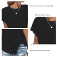 thumbnail image 4 of Top de manga corta para mujer, camisa con cuello redondo y dobladillo dividido, camisa informal de Color puro, Top holgado de verano negro XXL, 4 of 5
