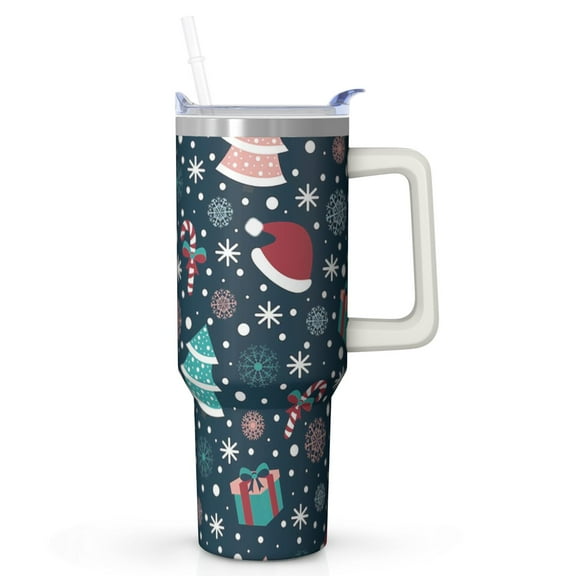 40oz Christmas Snowman Holiday Stainless Steel Travel Coffee Cup, Winter Insulated Tumbler with Handle and Straw, Gift for Women Men
