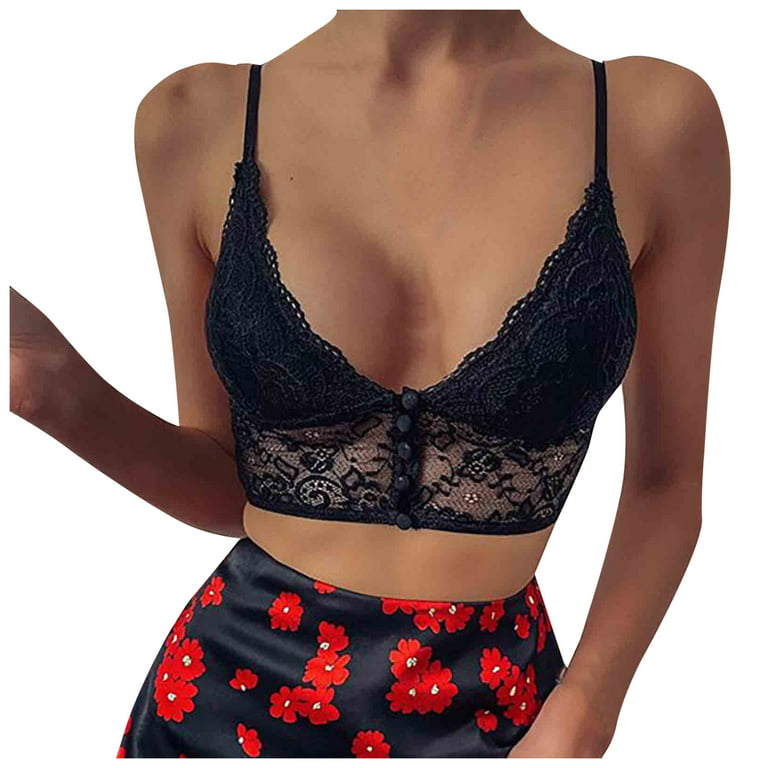 Herrnalise Women's Perfect-T Short-Sleeve T-Shirt Women's Fashion Lace  Floral Bralette Sexy Sleeveless Crop Tops Bras
