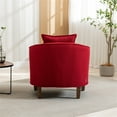thumbnail image 5 of Accent Chair with Ottoman, Mid Century Modern Barrel Chair, Upholstered Armchair with Footstool and Pillow Club Tub Round Arms Chair with Wood Legs for Living Room, Bedroom, Office, Lounge, Red, 5 of 8