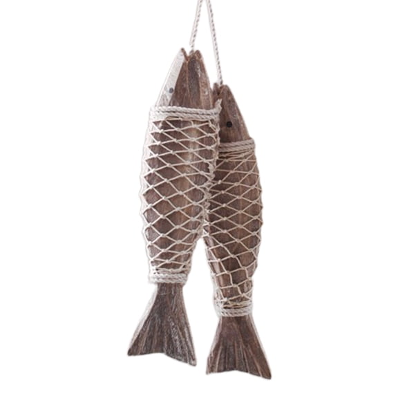2Pcs Hanging Wooden Fish Decor Antique Style Distressed Look Wood Fishing Home