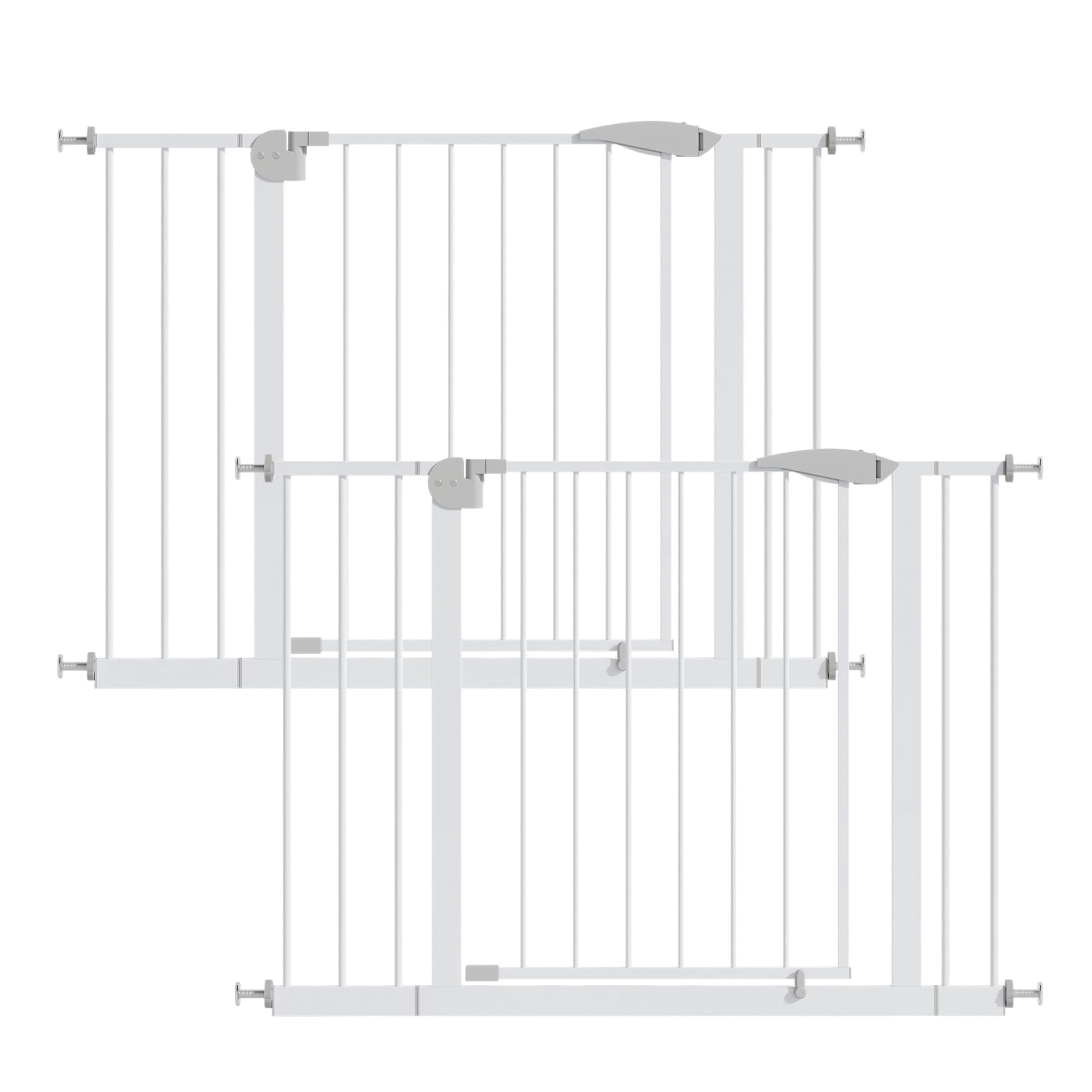 Noble House 44" Wide Pressure Mounted Baby Gate with Cat Door, Walk-Through Steel Pet Safety Gate, White, Set of 2