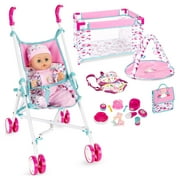 Best Choice Products Kids 15-Piece 13.5in Newborn Baby Doll Nursery Role Play Playset w/ Stroller, Cot, Bag, Accessories