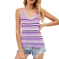 thumbnail image 1 of HBFAGFB Womens Tank Tops Spring Summer V Neck Stripe Color Blocking Knitted Trendy Vest Purple Size S, 1 of 8