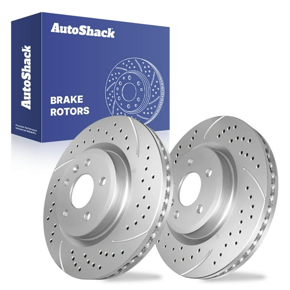 AutoShack Front Vented Drilled & Slotted Coated Brake Rotors Silver Matte Finish 2-PC Set Replacement for 2011-2019 Ford Explorer 2010-2019 Ford Taurus 2009-2012 Lincoln MKS TurboGuard 12.8" (325 mm)